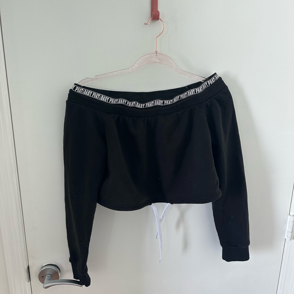 Baby Phat Black Off-the-Shoulder Sweatshirt